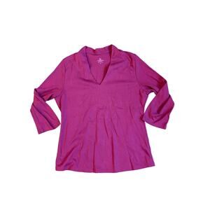 Spirit of the Andes Pima Cotton Narrow V-Neck Tee EUC Fuscia Womens Medium